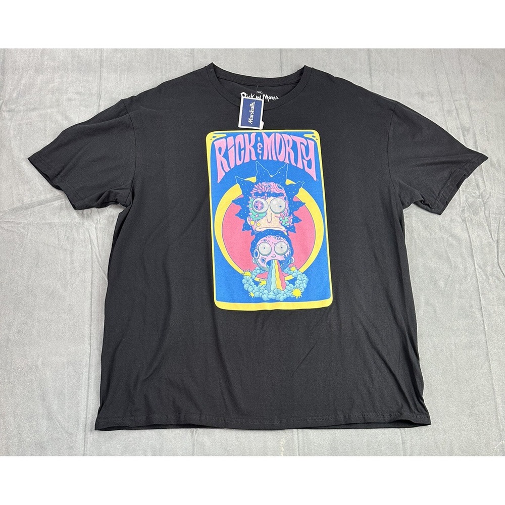 Official Rick And Morty Mens Black‎ TShirt Psychedelic Graphic Tee Mens XL New